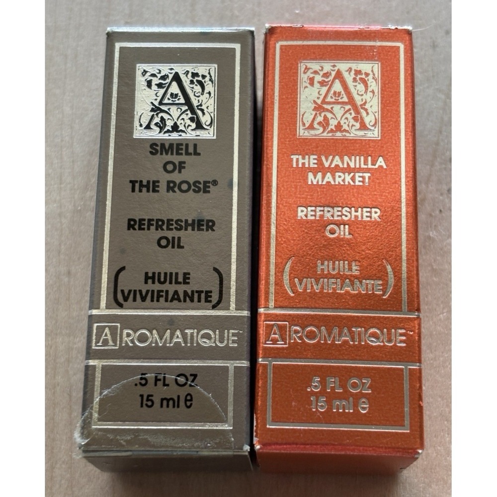 Vtg Aromatique Refresher Oil LOT of 2 Vanilla Market Smell of the Rose Unused